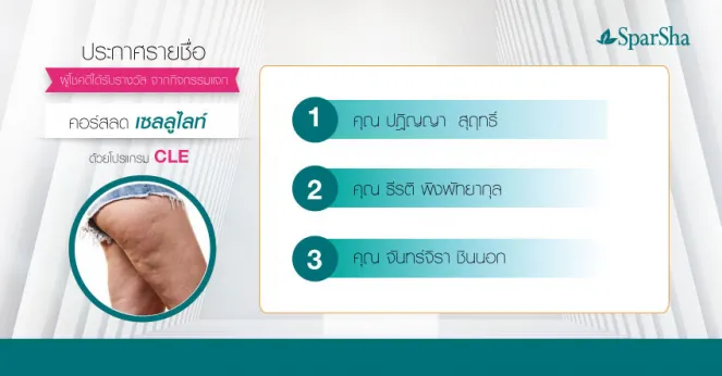 ประกาศรายชื่อผู้โชคดี กิจกรรมแจกคอร์สลดเซลลูไลท์ด้วยโปรแกรม CLE