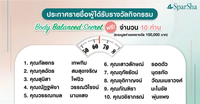 ประกาศรายชื่อผู้โชคดีจากกิจกรรม Balanced Body Secret